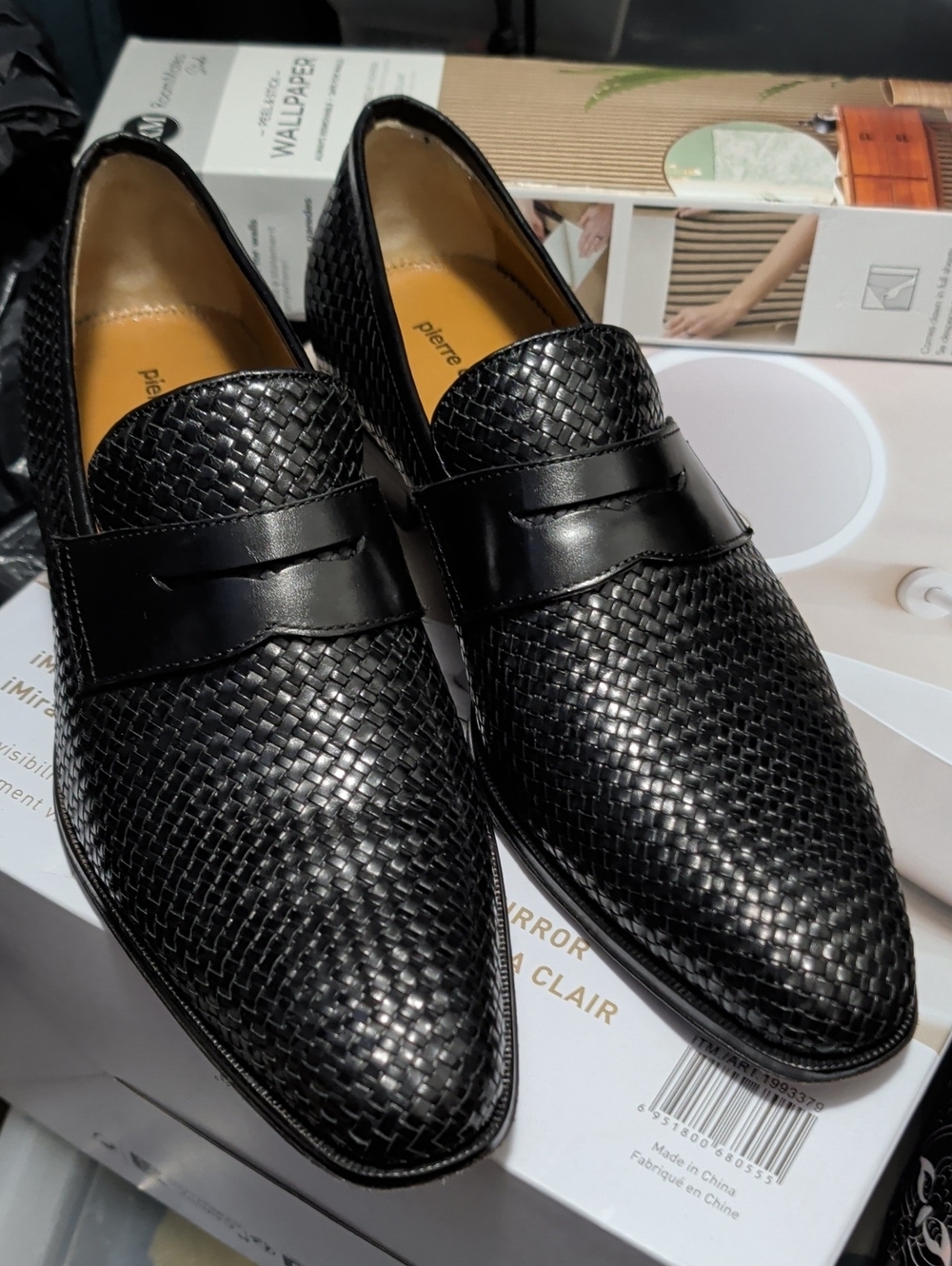 Pierre Cardin Vintage Black Woven Leather Penny Loafers for Men 40